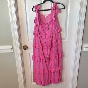 Chic Pink Ruffled Midi Dress